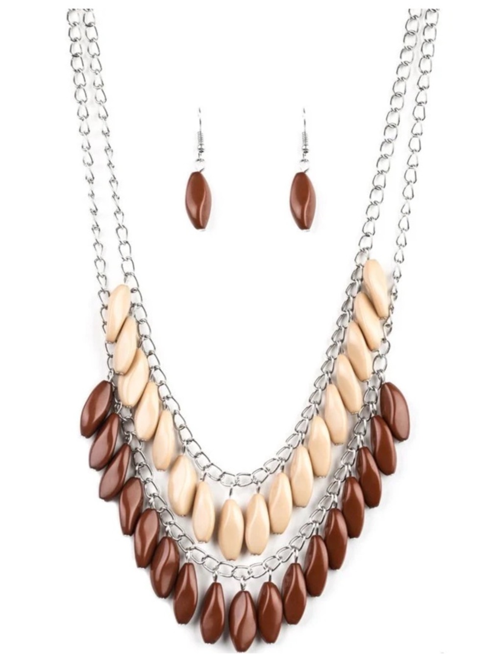 paparazzi Brown & Cream Layered Statement Necklace Set